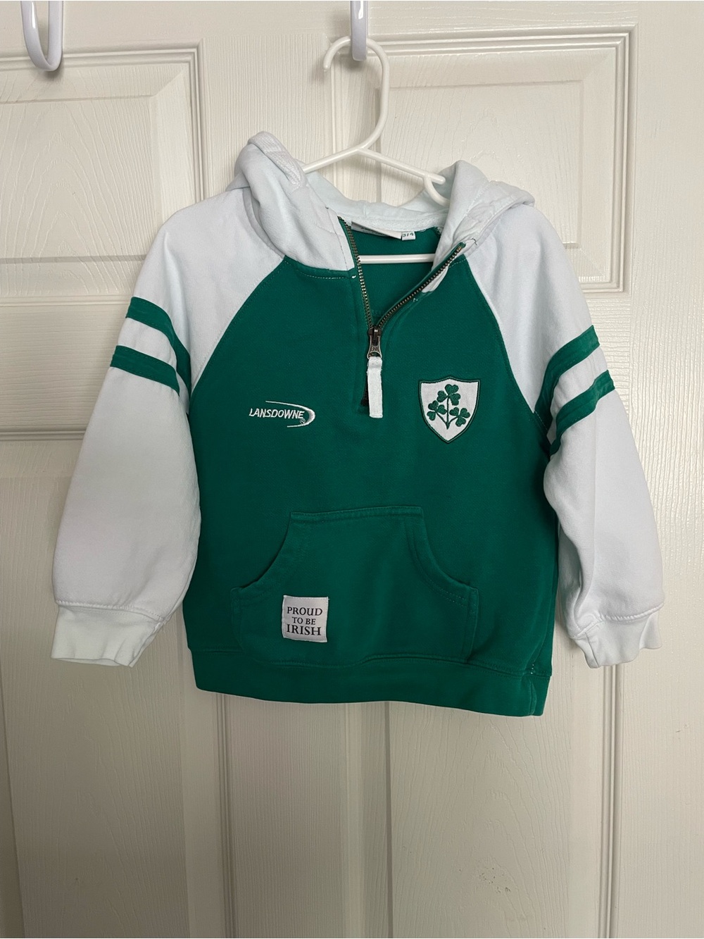 Lansdowne Size 3/4 Green & White Kids Hoodie - Proud to Be Irish